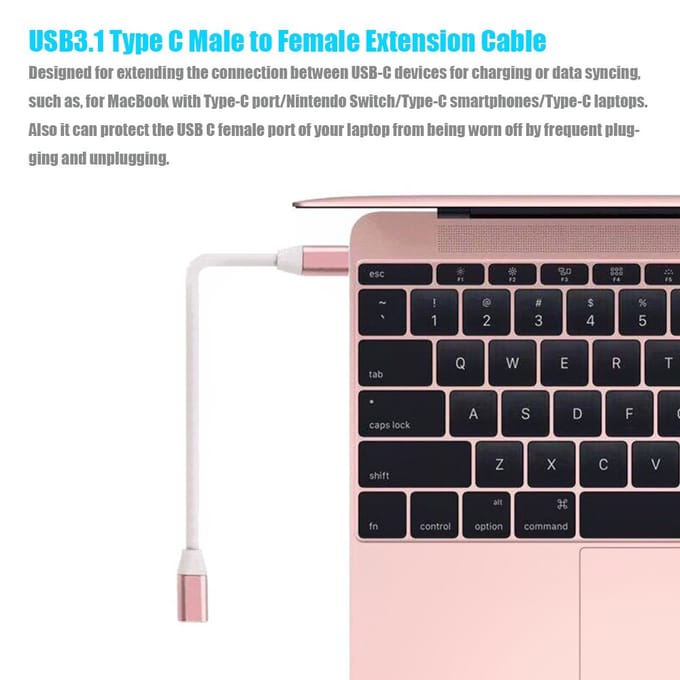 USB-C-verlengkabel USB 3.1 Type C Male naar C Female Verlengkabel Adapter Converter Data Sync zilver