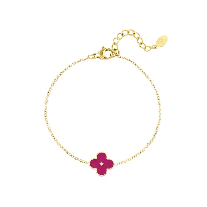 Armband enamel bloem - Yehwang - Armband - 16 + 3 cm - Goud/Paars
