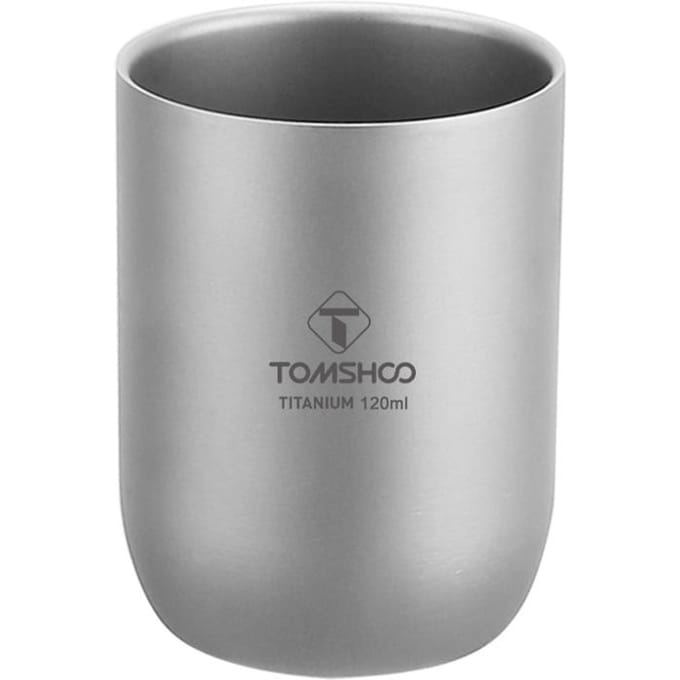 TOMSHOO Multifunctionele Titanium Campingbekers Dubbelwandige Hittebestendige Mini Thee Drinkbeker 120ml gray
