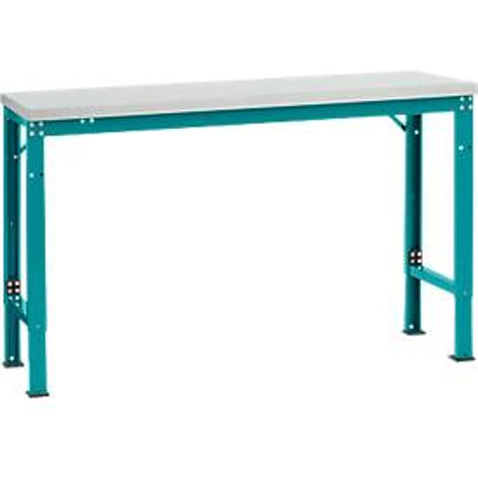 Manuflex basistafel UNIVERSAL Speciaal, 1500 x 800 mm, melamine lichtgrijs, waterblauw