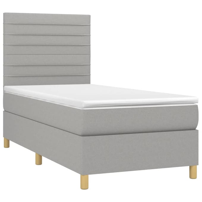 vidaXL - Boxspring - met - matras - en - LED - stof - lichtgrijs - 80x200 - cm