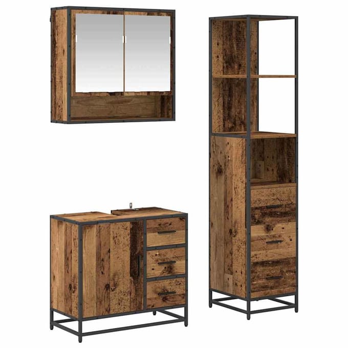 vidaXL - Badkamermeubel - Set - 3 - st - Oud - Hout - Bewerkt - hout