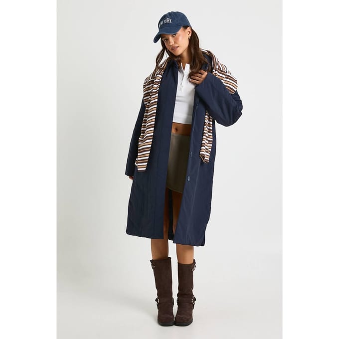 boohoo Dames Longline Gevoerde Jas | Navy | Maat: 10