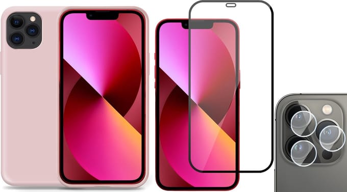 TechNow Shock Proof Backcover Hoesje geschikt voor iPhone 11 Pro Max - Full Screenprotector en Camera Screen Protector - Roze