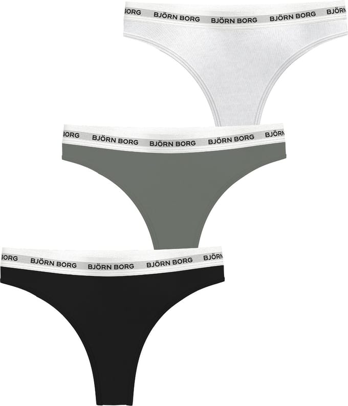 Bjorn Borg Dames String Vrouwen Ondergoed - Logo - 3 stuks - Zwart/Wit/Groen - Maat M