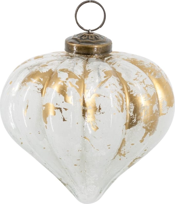 HomeBound by KY | Glazen kerstbal white & gold | 10x10cm | kerstbal