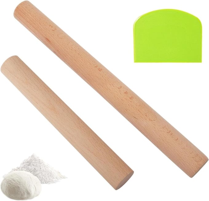 Set van 2 Beukenhouten Deegrollers 20/30 cm met Deegschraper - Ideaal voor Bakken, Pizza en Pasta