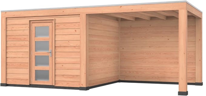 Douglas overkapping, 600 x 300, met schuur en achterwand, Westwood Modern Plus