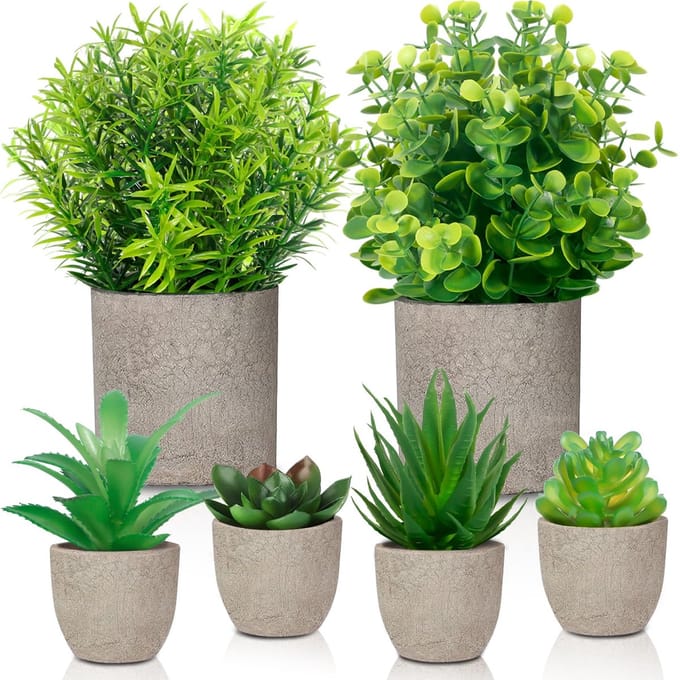 6 stuks kunstplanten, mini-kunstplanten