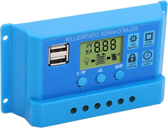 Zonne Laadregelaar - Solar Controller PWM - Batterij Opladen - Dubbele USB Uitgang - 10A - Blauw