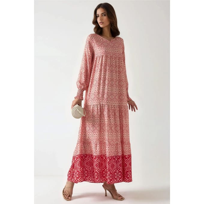 Geprinte Viscose Maxi Jurk met Ronde Hals