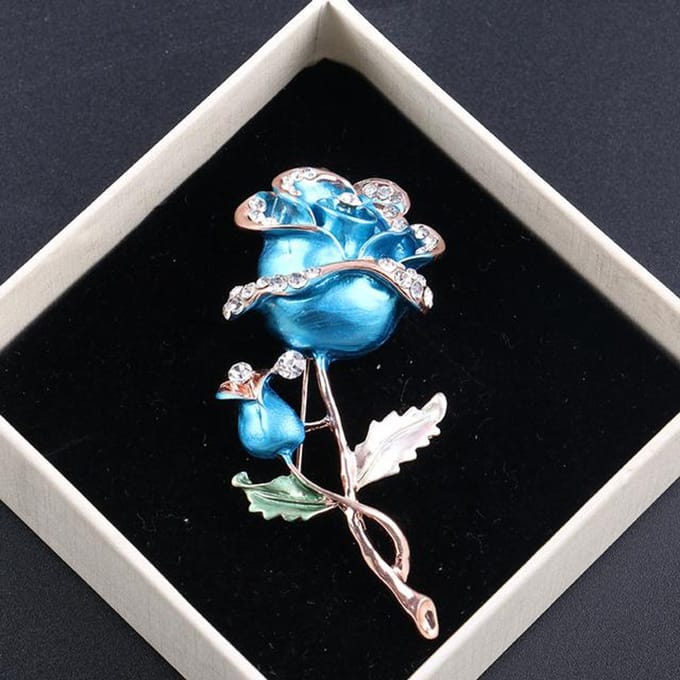 Broche Épingle Fleur Rose Femme Alliage Haut de Gamme Incrusté Strass Accessoires Vêtements bleu