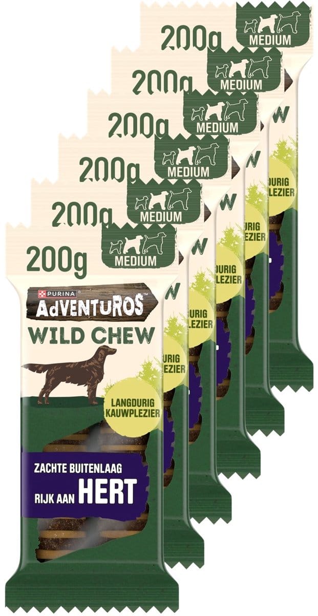 AdVENTuROS Wild Chew Medium - Hondensnacks - Hert - 6 x 200 g