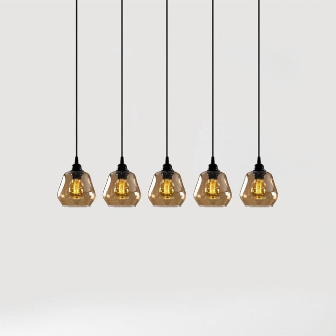 Opviq Hanglamp Gold 033, goud-transparant glas, 5-lamps lineair