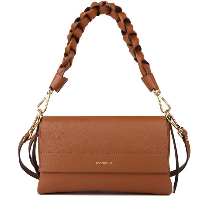 COCCINELLE Leren schoudertas Boheme Grana Double Shoulder Bag Cognac / Noir bruine