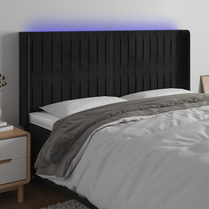 vidaXL - Hoofdbord - LED - 163x16x118/128 - cm - fluweel - zwart