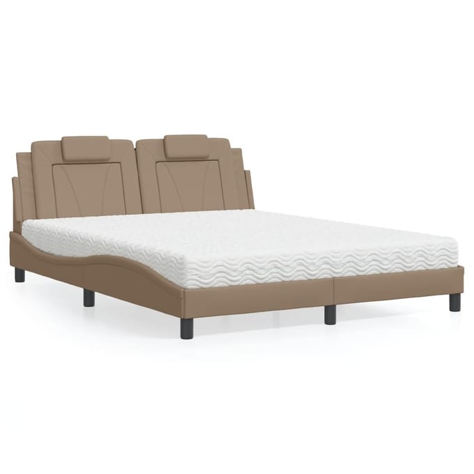 vidaXL - Bed - "Viana" - met - matras - kunstleer - cappuccinokleurig - 160x200 - cm