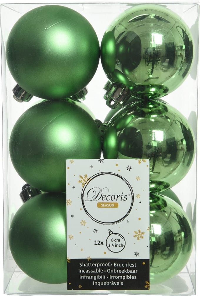 Decoris kerstballen - 12x st - groen - D6 cm - kunststof - kerstversiering - onbreekbare kerstballen