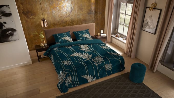 Pure dekbedovertrek gouden bladeren - 2 persoons 200x200/220 cm - Groen - Microvezel