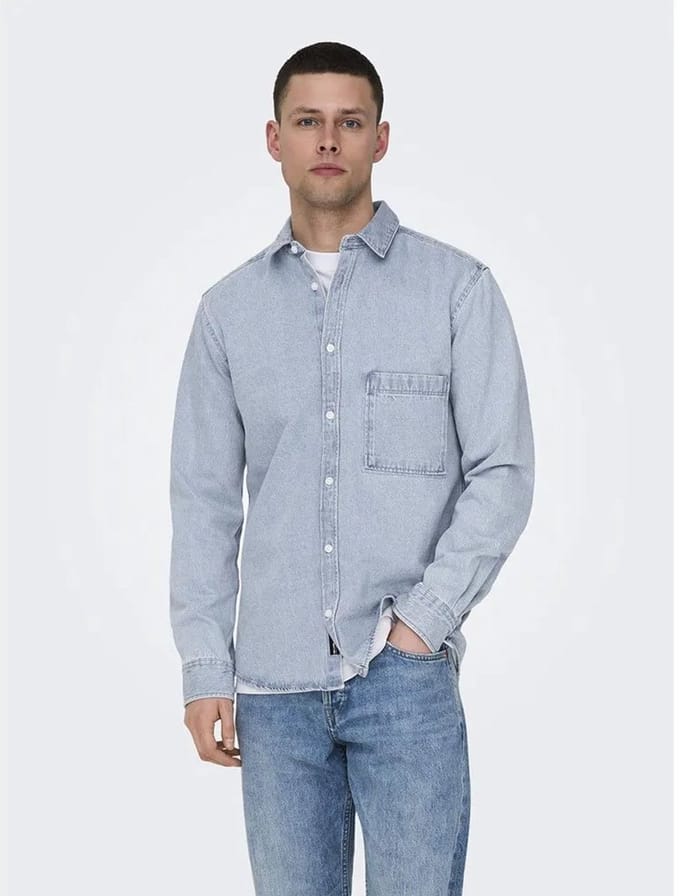 Only & Sons Benny Reg Chambray Overhemd Met Lange Mouwen Blauw L Man