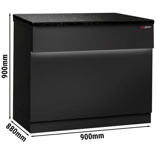 GGM Gastro Kassentisch TORONTO - 900mm - schwarze Front - schwarze Granit-Arbeitsplatte
