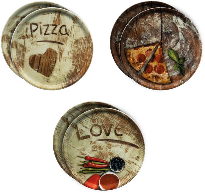 MamboCat Set van 6 pizzaborden 31cm 2x olijf + 2x salami + 2x pizza