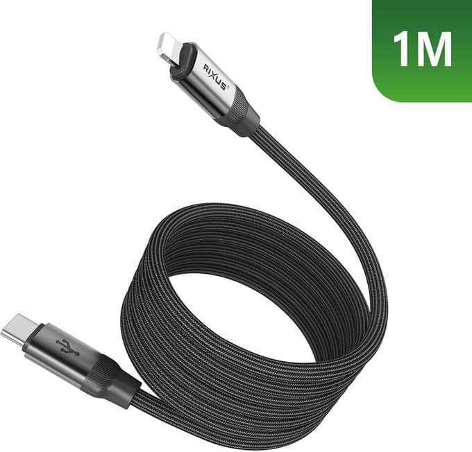 Rixus RXUC61L Magnetic Charging Cord USB-C To Lightning 1m 30W Black