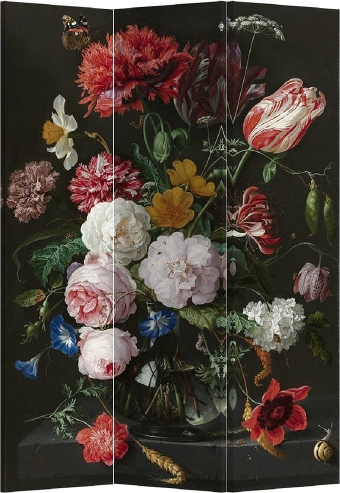 Fine Asianliving Kamerscherm Scheidingswand B120xH180cm 3 Panelen Jan Davidz van Heem Stilleven