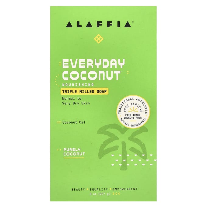 Alaffia, Everyday Coconut, Triple Milled Soap Bar, Purely Coconut, 8 oz (227 g) green