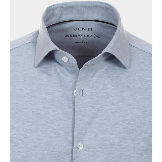 VENTI modern fit overhemd - jersey - blauw - Strijkvriendelijk - Boordmaat: 38