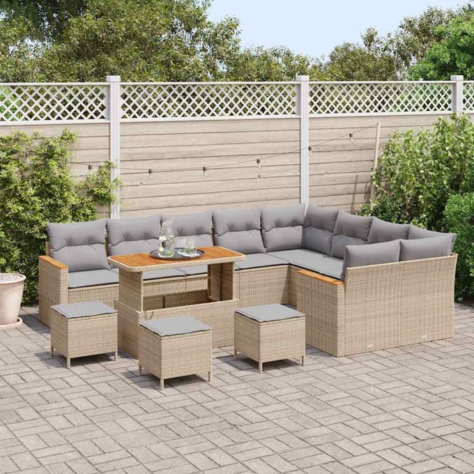 vidaXL - Tuinbank - Set - 13 - st - 9-zits - Beige - [Synthetisch]: - Poly - Riet