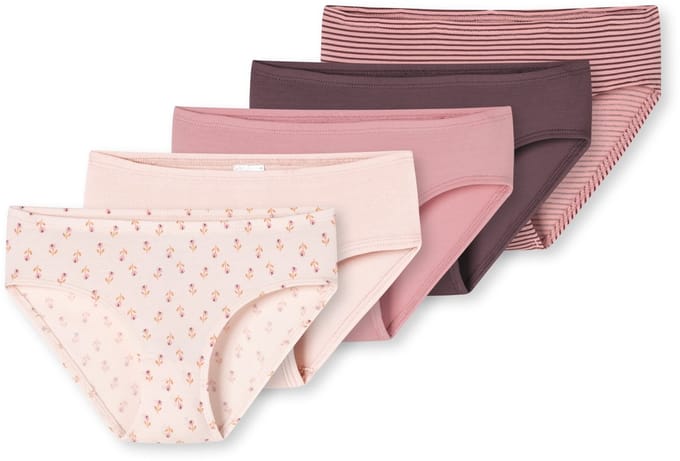 Slips, set van 5, met streepjes en bloemetjes, meerkleurig - 95/5 98