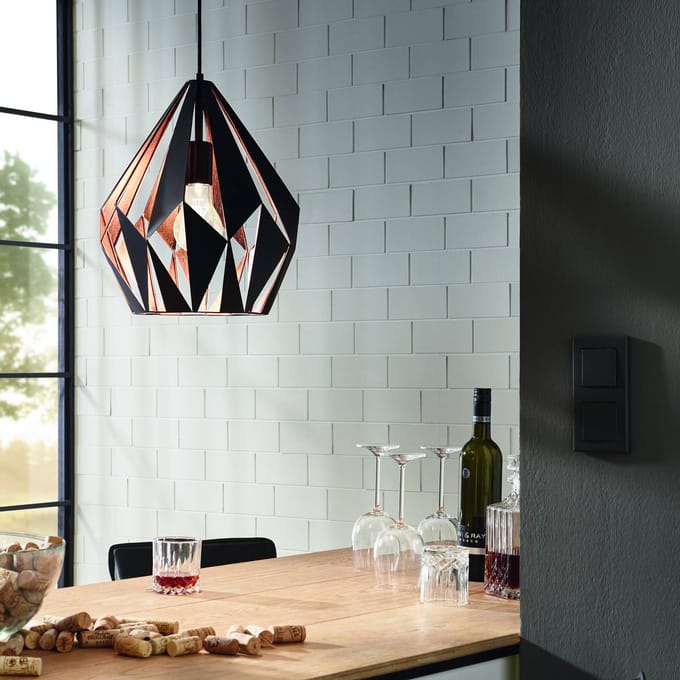 EGLO Carlton 1 Hanglamp - E27 - Ø 31 cm - Zwart/Koper