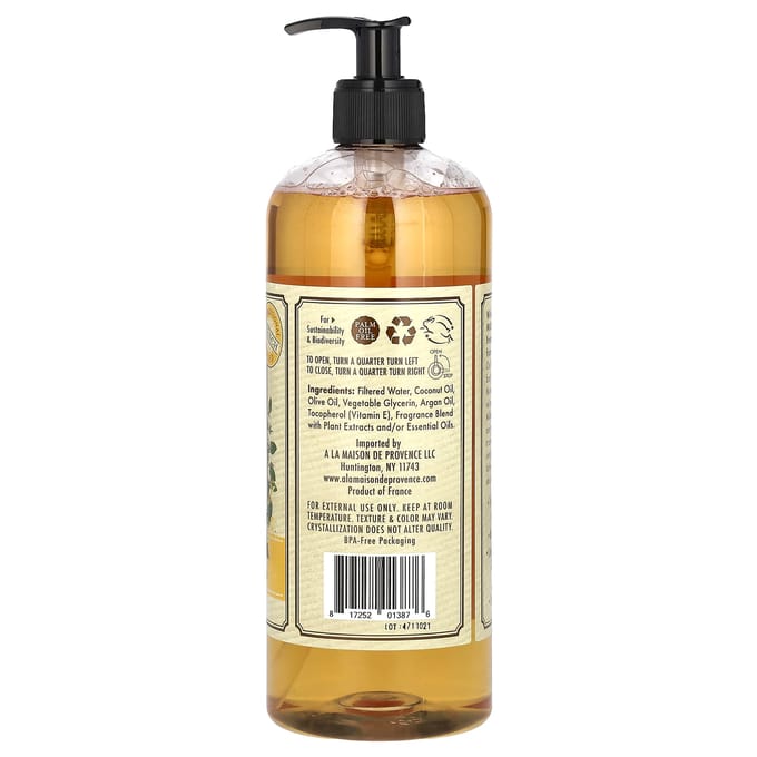 A La Maison de Provence, Gel Douche, aux huiles de chèvrefeuille, d'olive et d'argan, 75 cl (750ml) beige