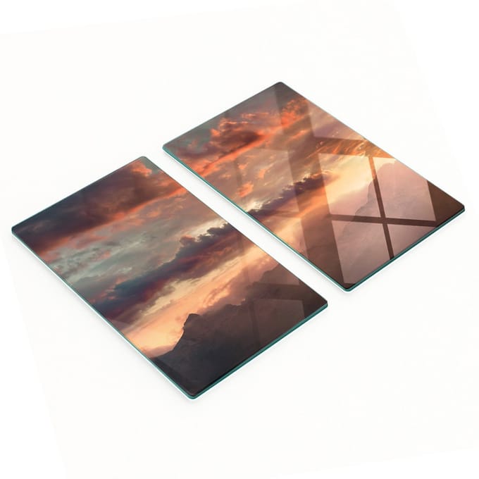 Glazen serveerplanken voor snacks, Sunset Mountain, 2x30x52 cm