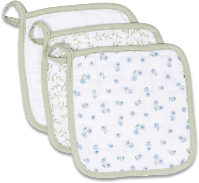 Mousseline washandjes - 3-pack - Greenery & Blueberries