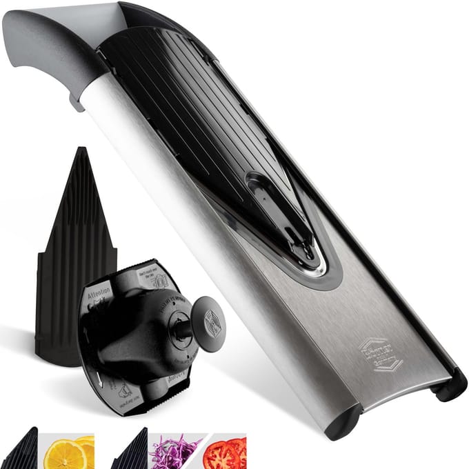 Börner Mandoline V6 Basic | 3-delige set | 3 snijdiktes | BPA-vrij en Roestvrij | Exclusive Line| Zwart