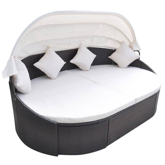 vidaXL - Loungebed - met - luifel - poly - rattan - bruin