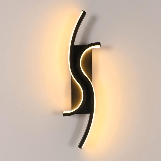 Haobosic Dubbele S-vorm - Wandlamp - Zwart - 40 cm - 12W