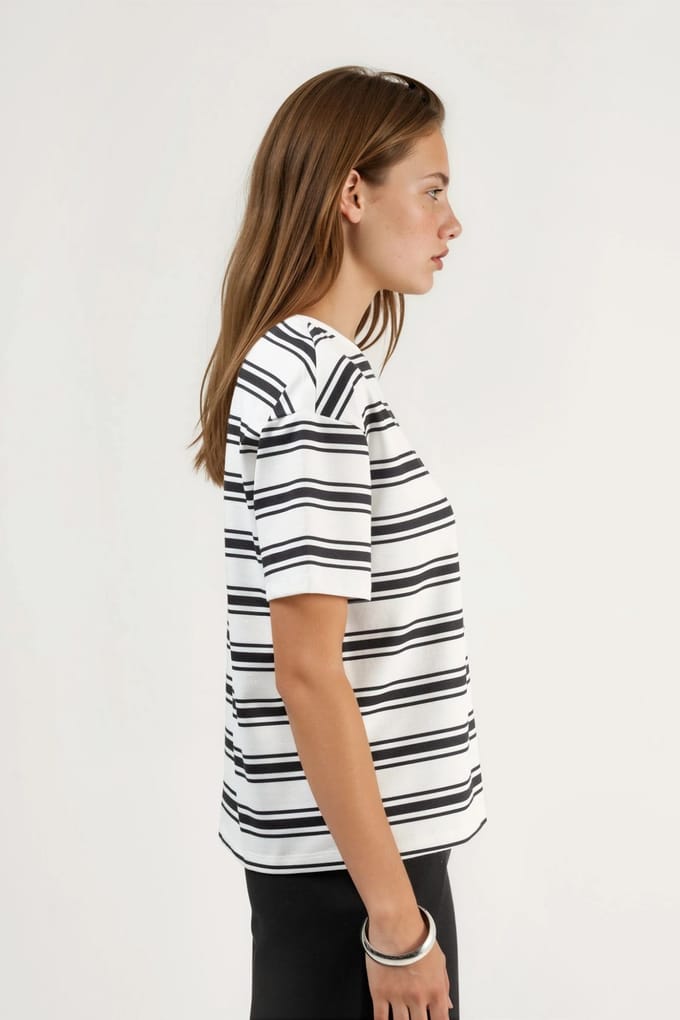 Oversized Gestreept Crew Neck T-Shirt