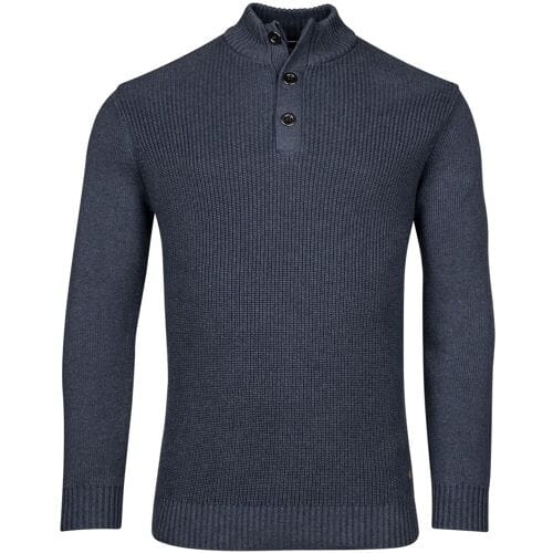 Baileys Trui Uni Color Half Zip Buttons Front Fisherman Rib Tight Knit Deep Denim Blue / male