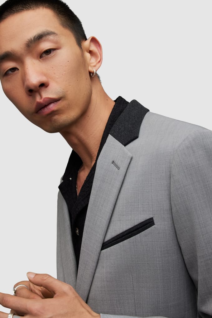 AllSaints Buller Blazer Light Grey Größe: 36 | Blazer Outlet | Herren | Grau