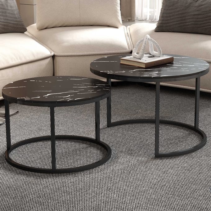 Salontafel 'Boston' Decor Glas Marmer Zwart