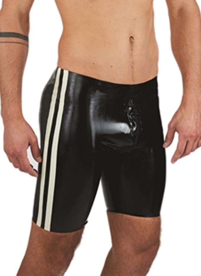 Mister B rubber fucker shorts zwart met witte bies medium