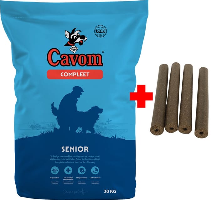 Cavom compleet Senior - geperste brokken - 20kg + 4x gratis Frikandel