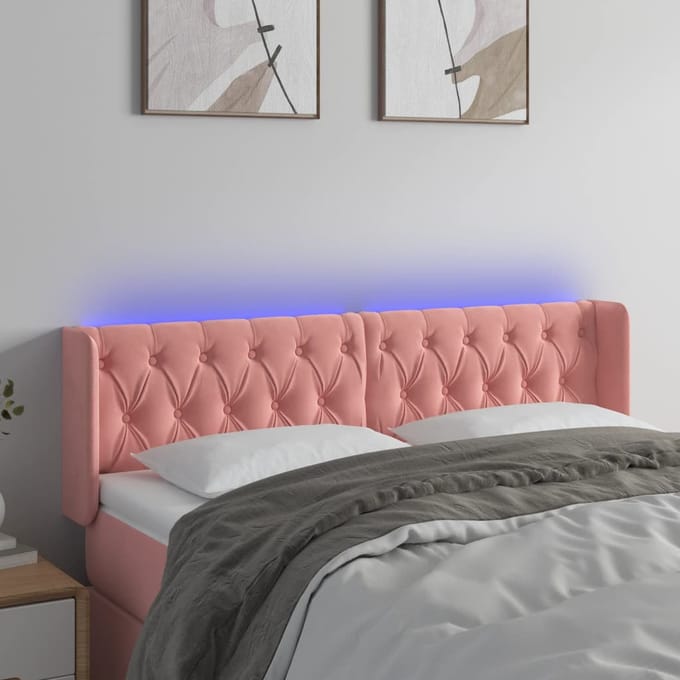 vidaXL - Hoofdbord - LED - 163x16x78/88 - cm - fluweel - roze