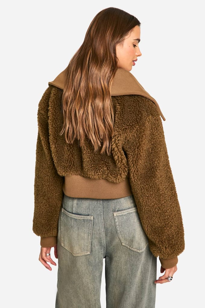 boohoo Dames Teddy Kunstbont Bomberjack | Tobacco | Maat: 8