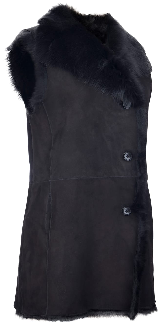 Zwart toscana schapenvacht gilet-manama voor dames