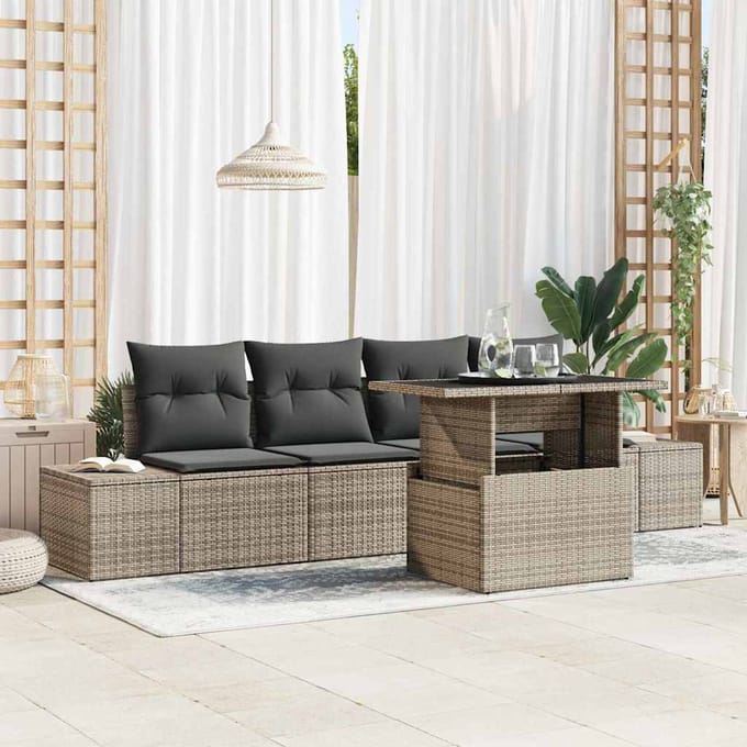 vidaXL - Bankstel - 5 - st - Grijs - poly - rattan