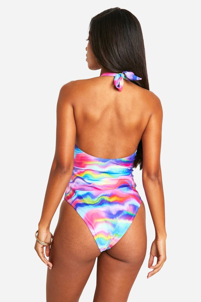 boohoo Dames Marmer O-ring Uitgesneden Badpak | Illusion Blue | Maat: 34
